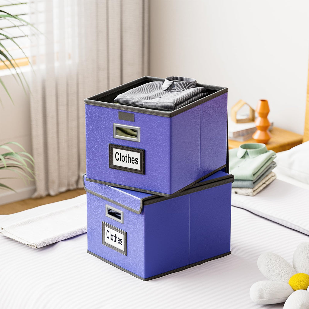 File Organizer Box with Lid, Collapsible Faux Leather Hanging File Folder Box Organizer with Plastic Slides, Decorative Home/Office Filing System Boxes for File and Folders Storage