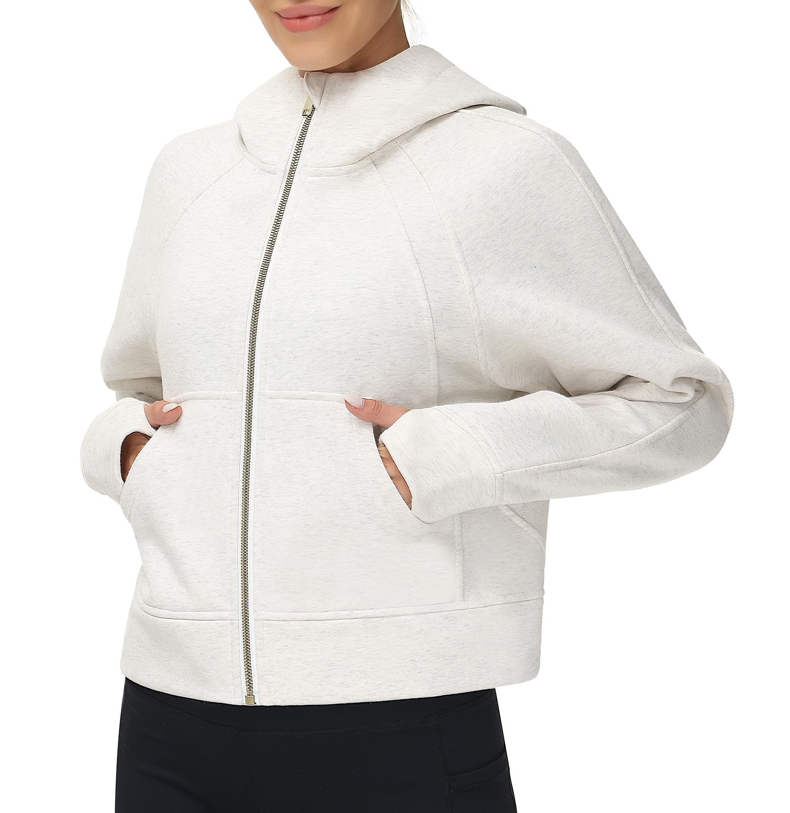THE GYM PEOPLE Women's Full-Zip Up Hoodies Jacket Fleece Workout Crop Tops Sweatshirts with Pockets Thumb Hole