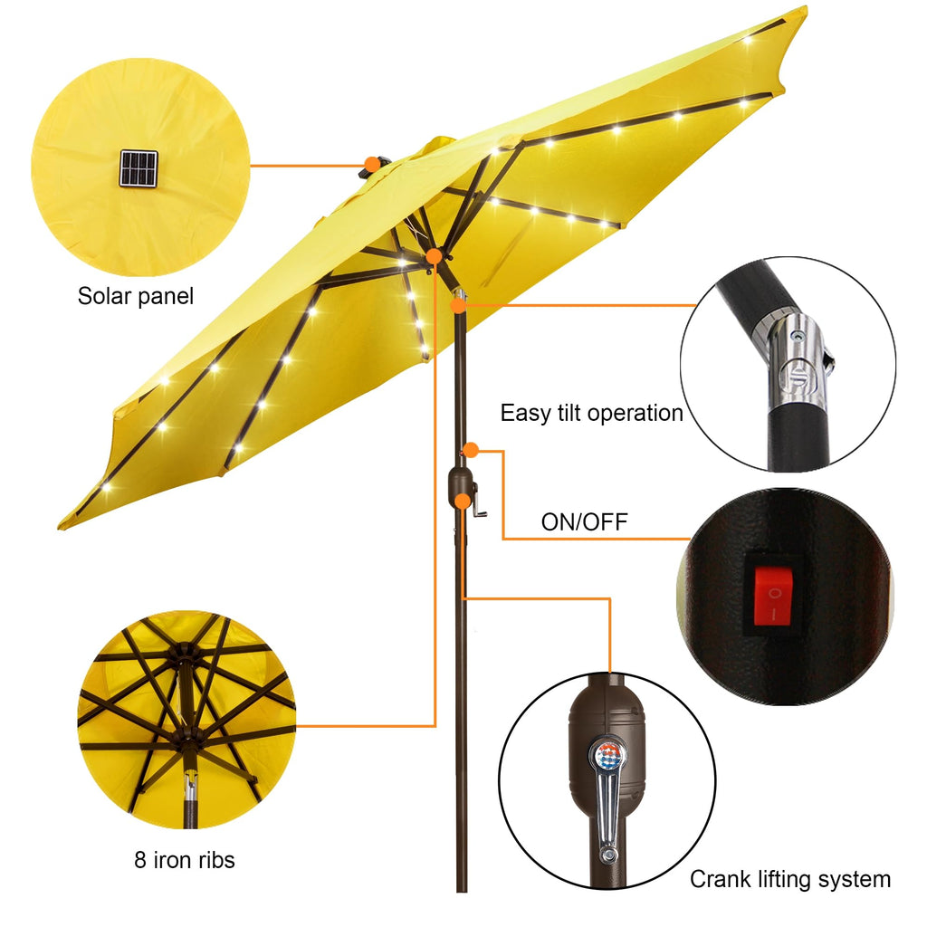 Blissun 9 ft Solar Umbrella, 32 LED Lighted Patio Umbrella, Table Market Umbrella, Outdoor Umbrella for Garden, Deck, Backyard, Pool and Beach (Light Blue)