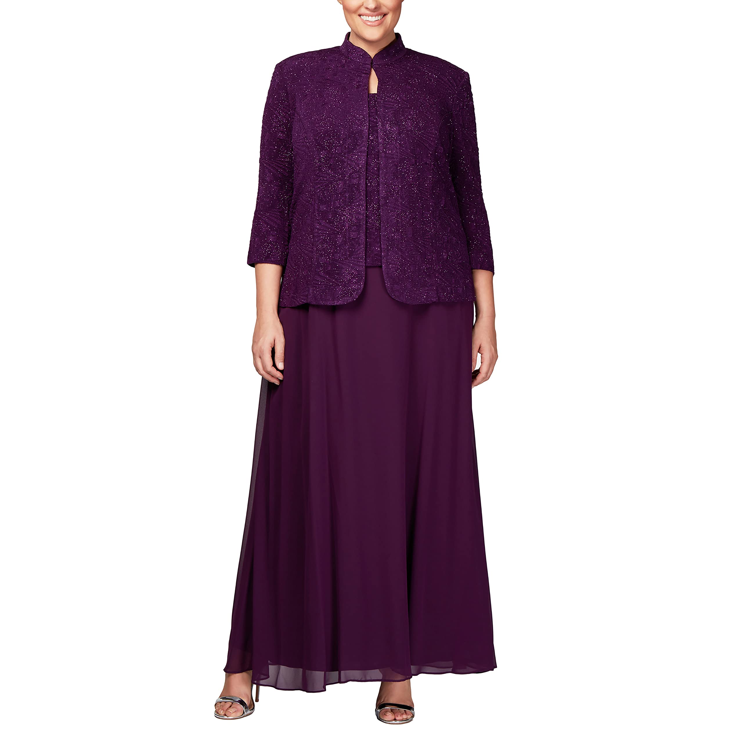Alex Evenings Womens Long Dress with Mandarin Neckline Jacket