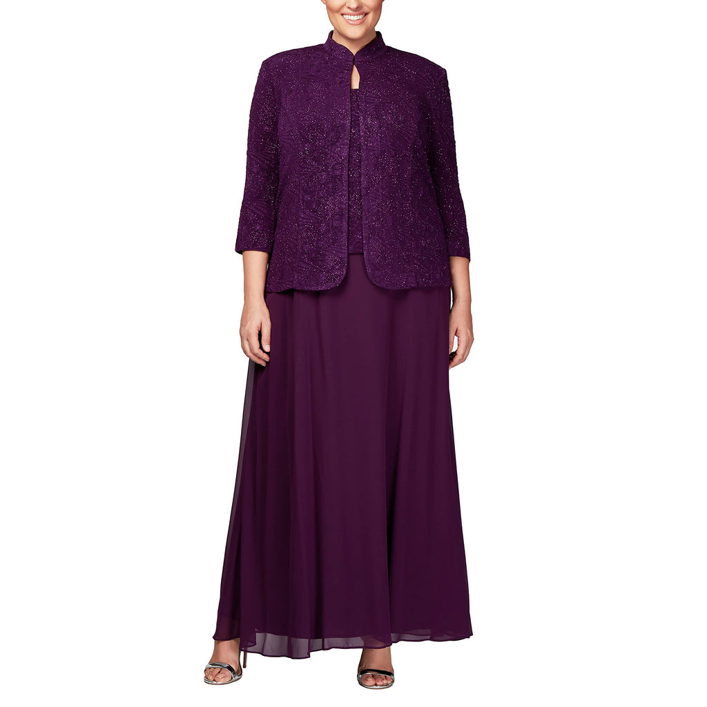 Alex Evenings Womens Long Dress with Mandarin Neckline Jacket