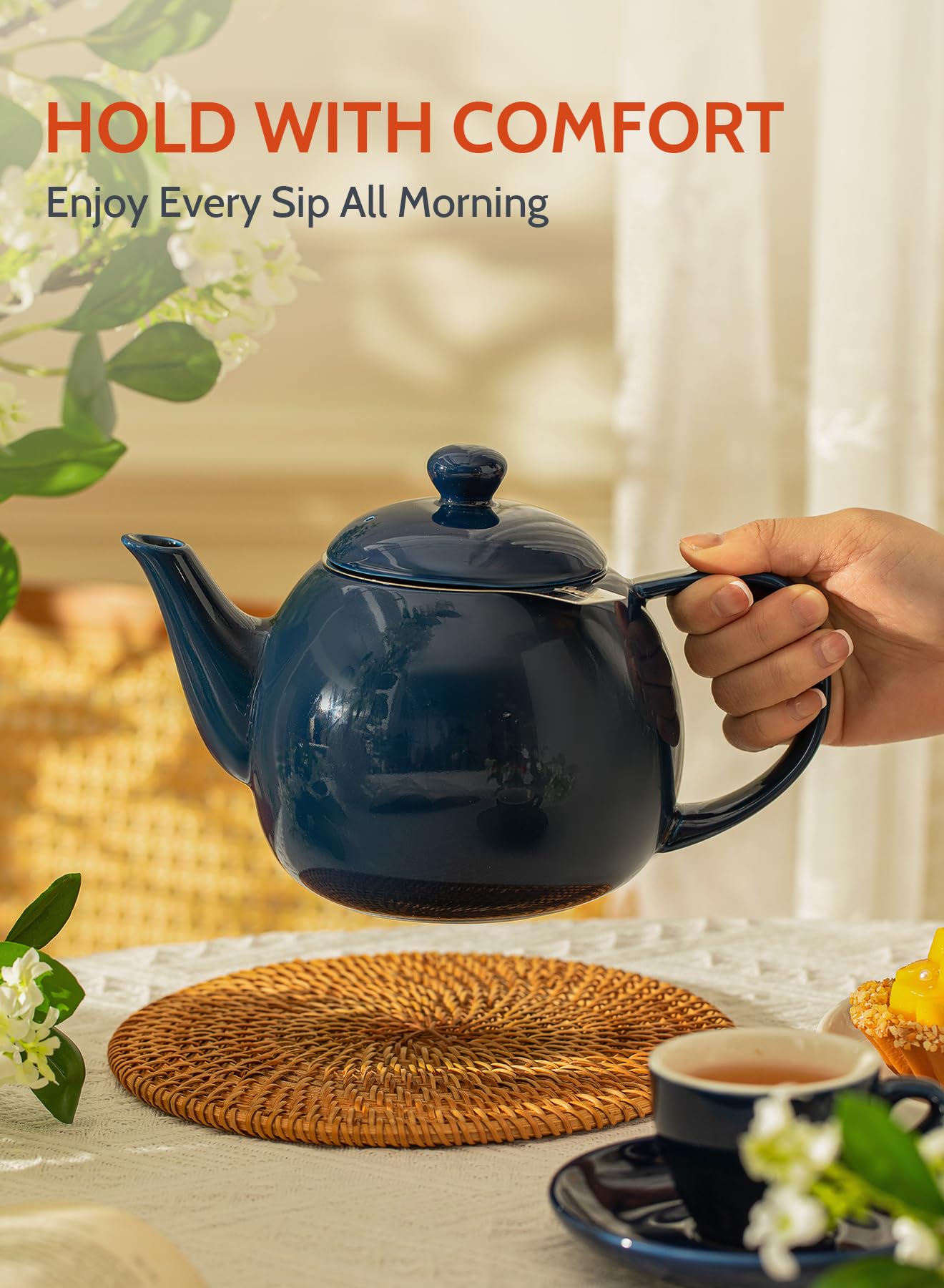 Sweese Porcelain Teapot 27 oz with Infuser for Loose Leaf Tea, Bluish Grey