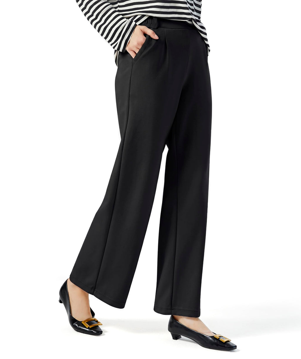 AFITNE Womens Wide Leg Work Pants High Waist Pull On Dress Pants Elastic Waistband Casual Slacks with Thick Fabric