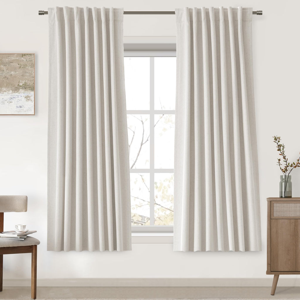 UHITECH Short Linen Curtains 24 Inch Long for Farmhouse Small Windows Modern Cafe Sytle Blackout Curtains for Living Room Back Tab Thermal Black Out Drapes 2ft
