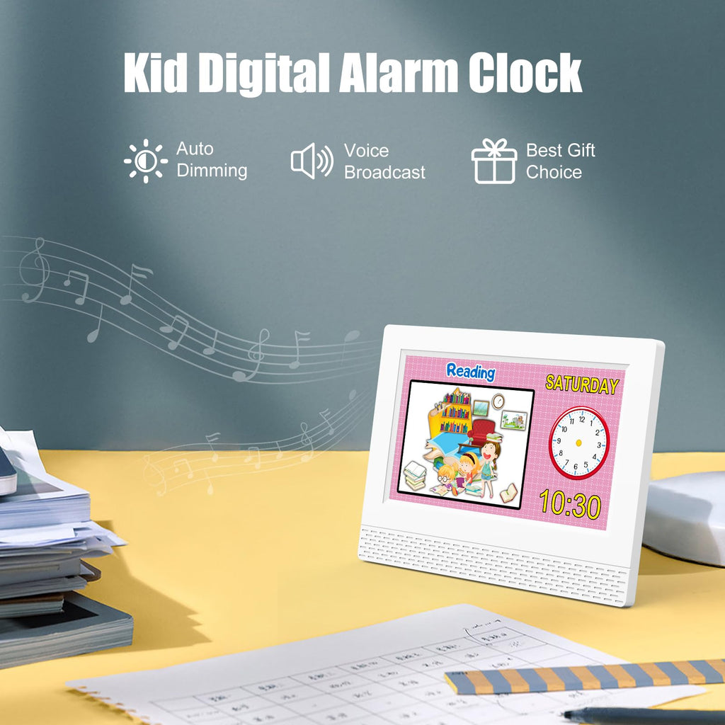 Kids Digital Alarm Clock Colorful, 7" Large LED Time Display Children's Sleep Trainer, Eye-Caring Digital Clock for Girls Boys Bedrooms Bedside, 17 Alarm Clock Settings Easy to Use Kids Birthday Gift