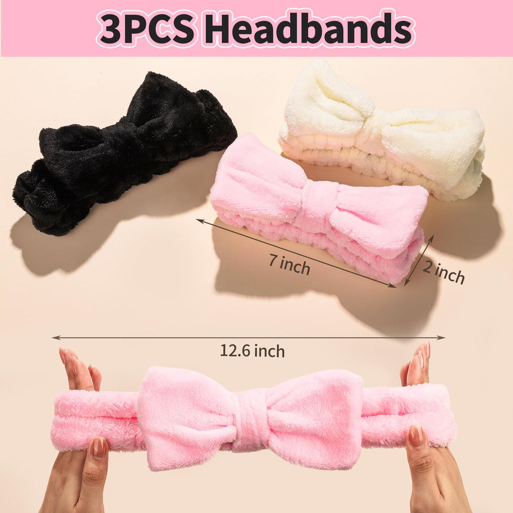 LEOBRO Spa Headband, 6pcs Makeup Headbands and Hair Scrunchies, Bow Skin Care Headband for Washing Face for Teen Girls Women, Easter Basket Valentines Gifts for Girls, Black & White & Gray