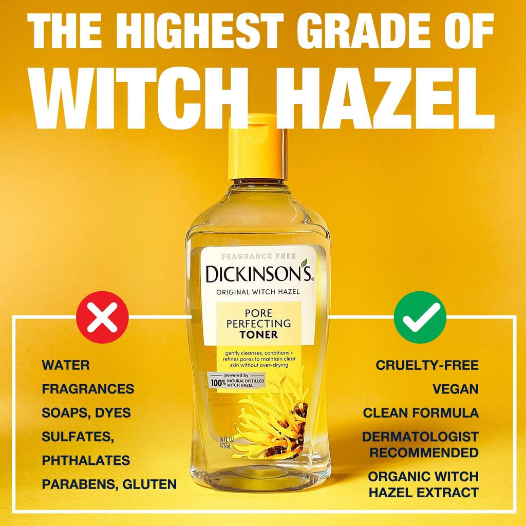 Dickinson's Original Witch Hazel Pore Perfecting Toner | 100% Natural Distilled Witch Hazel | America's #1 Toner | Refines Pores | Removes Impurities & Oil |8 Fl Oz | 6 Count