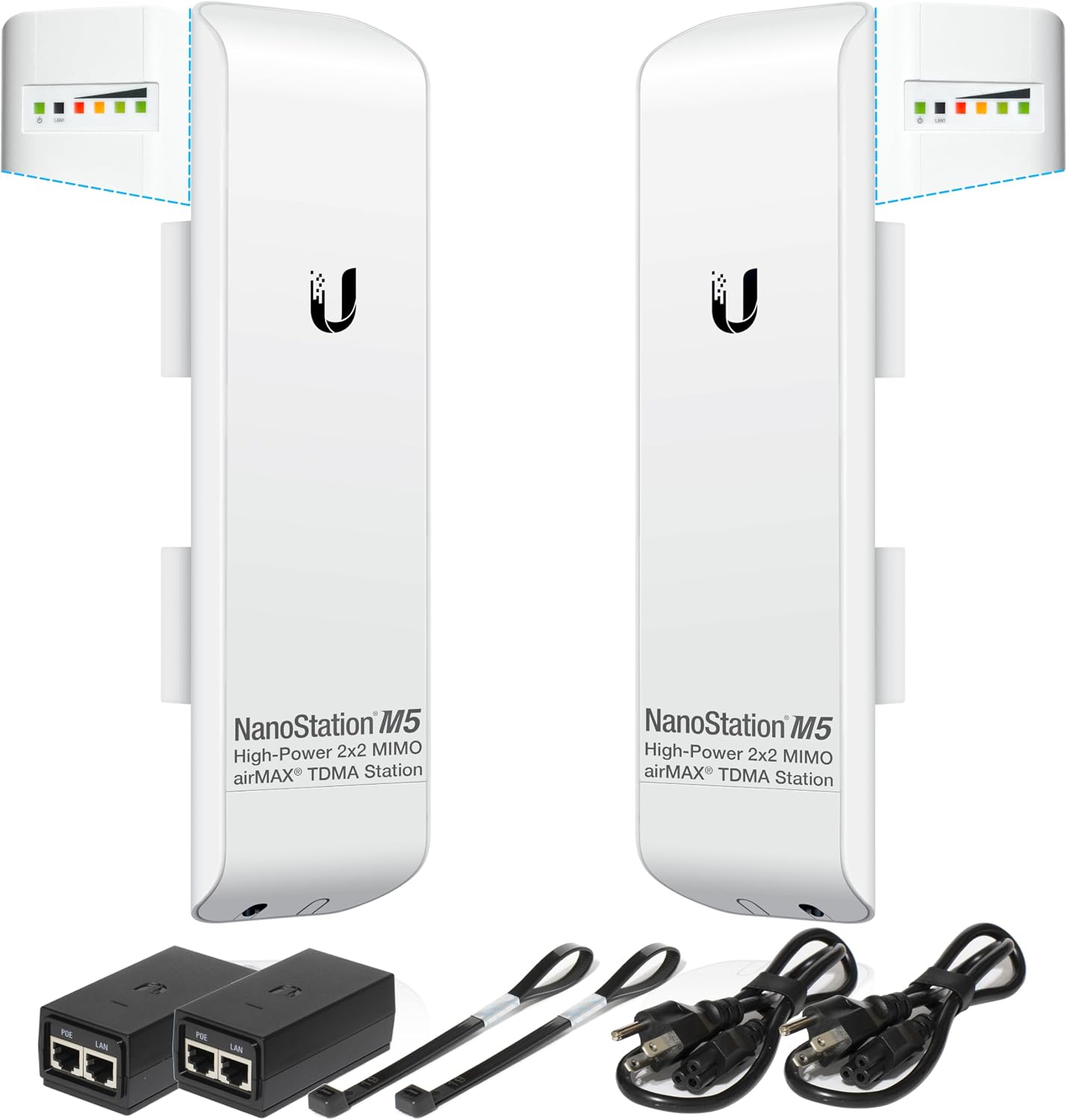 Wireless Bridge Ubiquiti NanoStation M5 PRE-CONFIGURED Bundle of 2 Ubiquiti airMAX NSM5-US, Point to Point Outdoor WiFi Bridge, Plugh and Play, 5GHz, 150+Mbps, 15+km Link Range, Network WiFi Bridge.