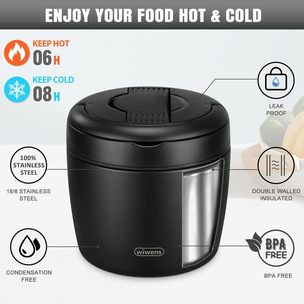 wiwens Thermo Food Jar for Hot Food Adults 32OZ Soup Thermo Lunch Containers Wide Mouth Vacuum Insulated Stainless Steel Leakproof Bento Box with Spoon (Beige)