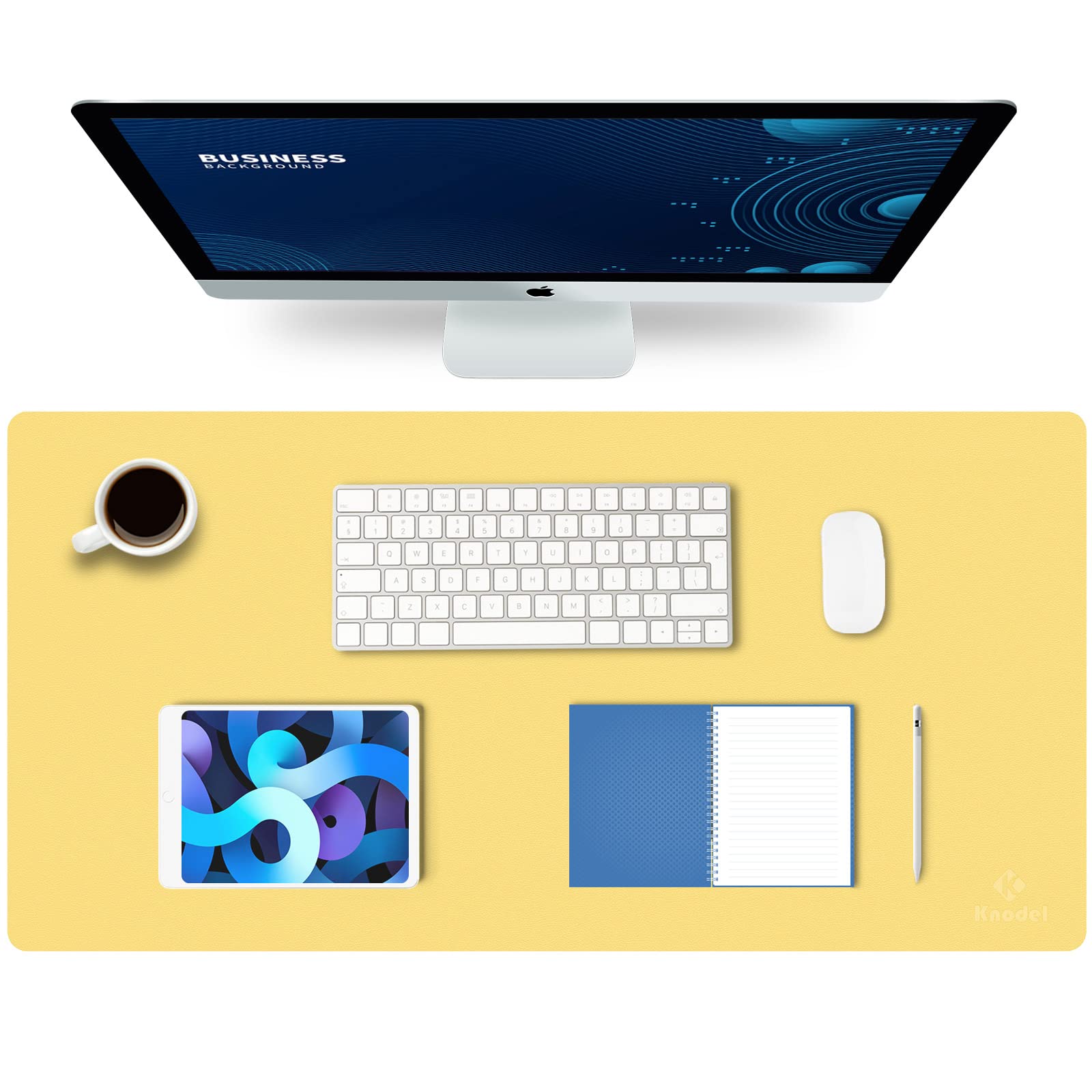 K KNODEL Small Office Leather Desk Mat, Mouse and Keyboard Pad, Computer and Laptop Mat, Desktop Protector and Cover, Writing Pad and Blotter (23.6"x13.8", Black)