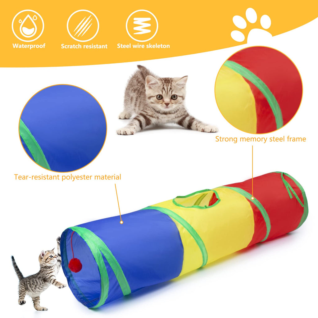 Sheldamy Cat Tunnel, 2-Way Collapsible Play Tunnel, Interactive Toy Maze for Small Animals, Suitable for Kittens, Puppies, Rabbits, Ferrets, Blue & Black