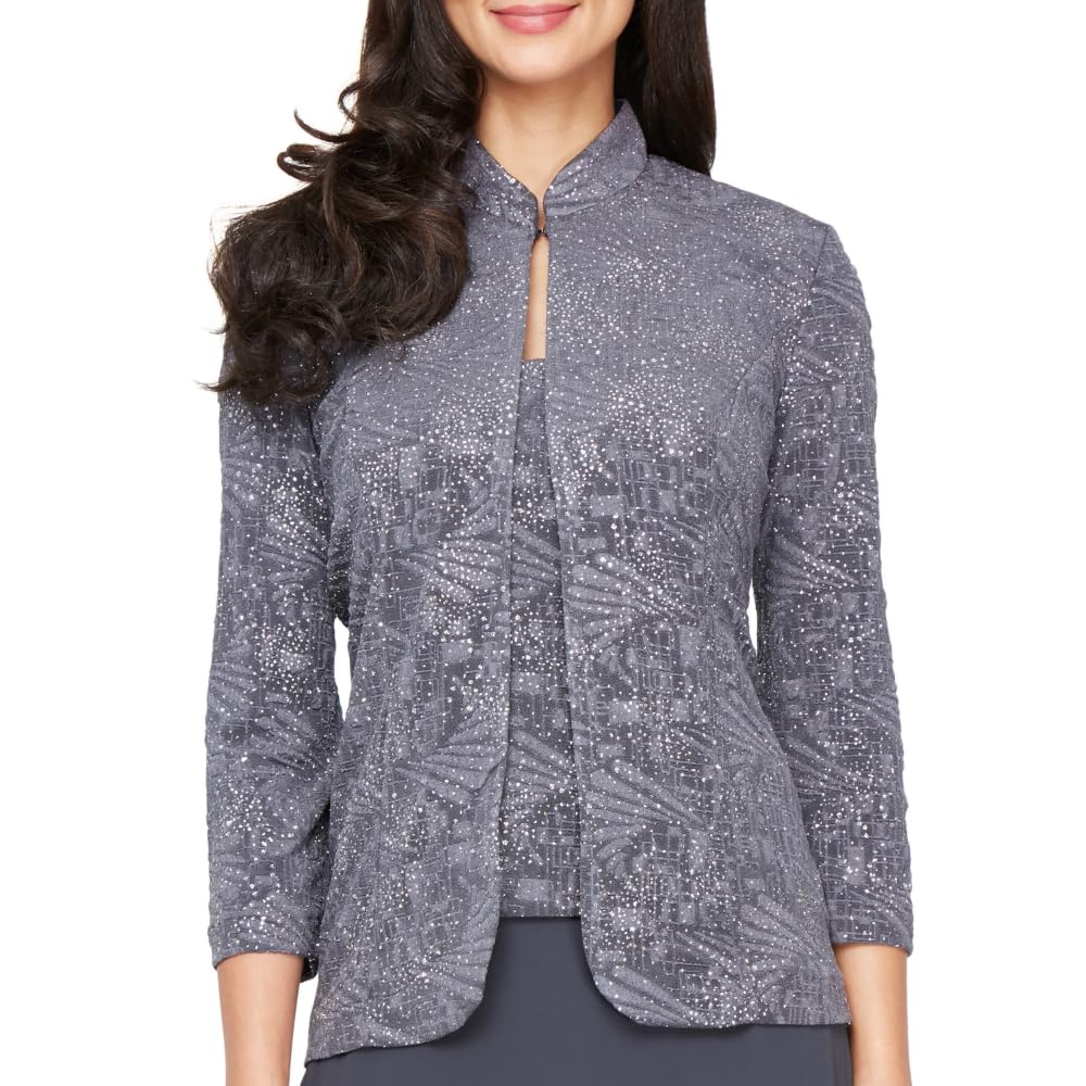 Alex Evenings Womens Long Dress with Mandarin Neckline Jacket