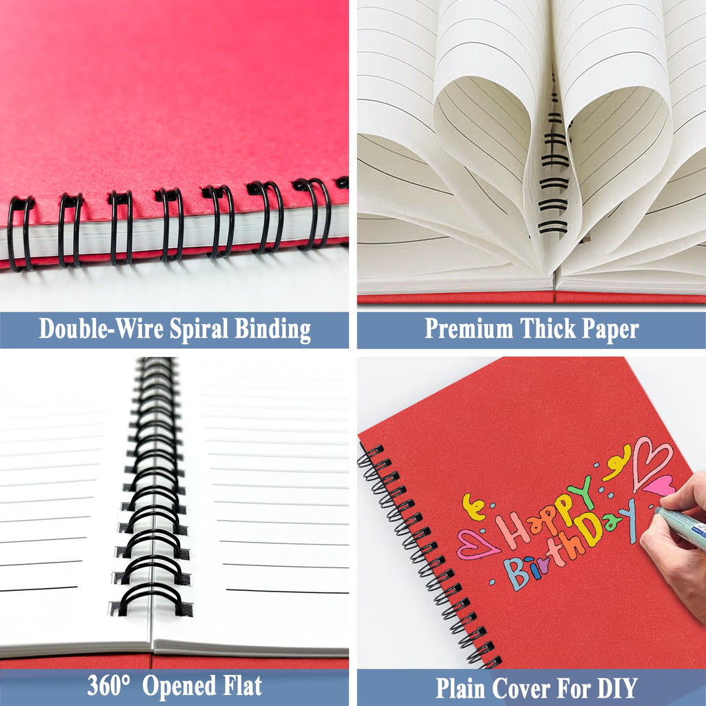 4Pack Small Spiral Notebook A5, 8.25x5.5” 120 Lined Pages Black & Red Wide Ruled Spiral Journal Bulk Blank Kraft Cover Spiral Bound Notebook & Writing Pads for Home Office Meeting Work Note Taking