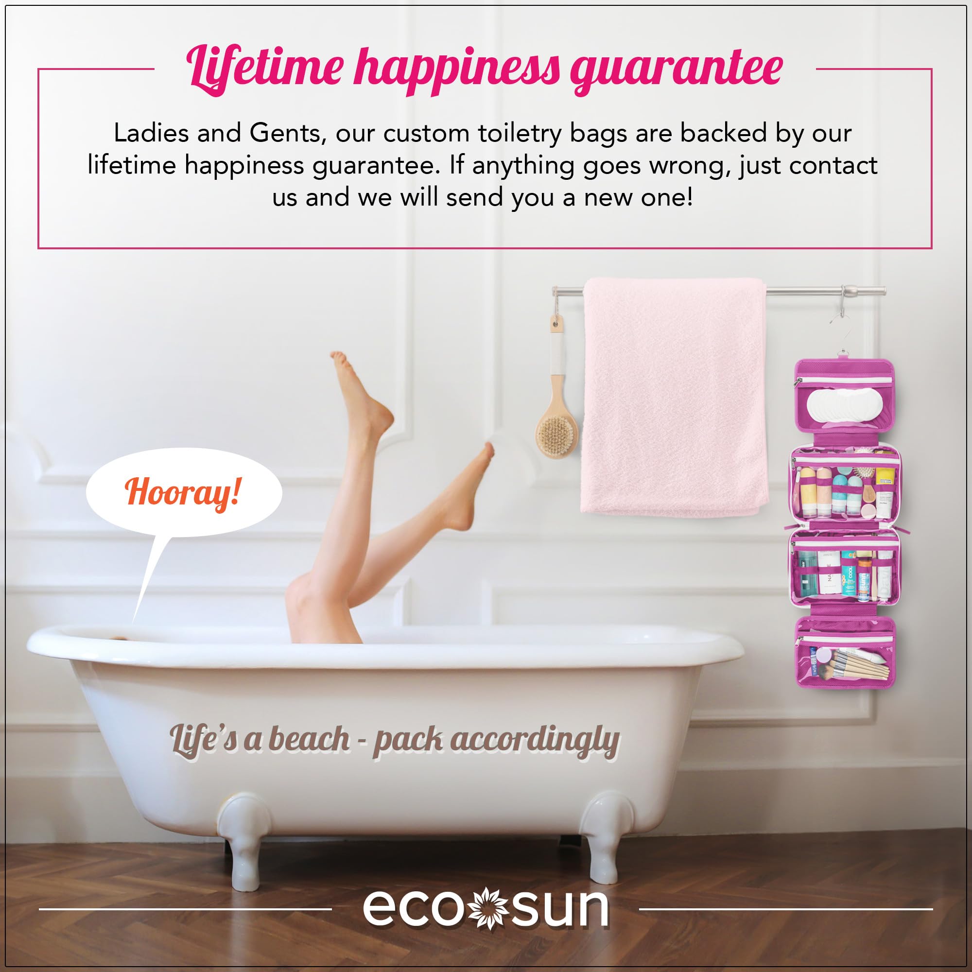 Eco Sun Hanging Travel Toiletry Bag — Designed in Hawaii — Water-resistant Travel Organizer for Bathroom Accessories (Black)