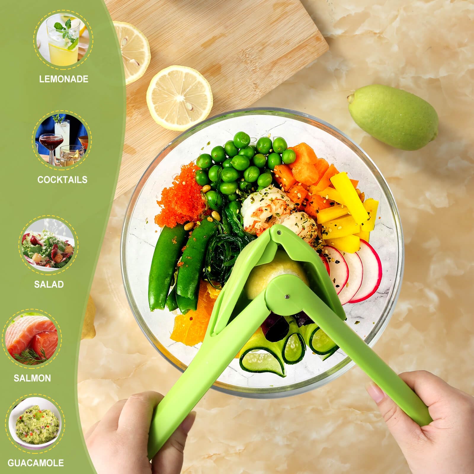 Lemon Squeezer, Effortless Manual Flat Lime Juicer Hand Press | Easy to Make Juice From Lemon, Lime, Citrus, Orange, Fruits, Folds Design For Saving Space Storage