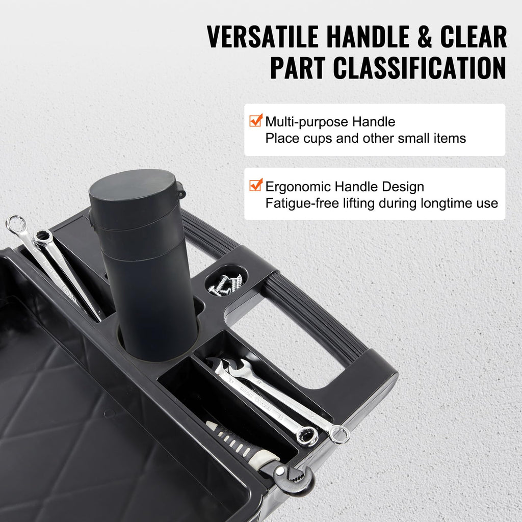 VEVOR Utility Service Cart, 2 Shelf 550LBS Heavy Duty Plastic Rolling Utility Cart, Medium Lipped Shelf, 360° Swivel Wheels, Ergonomic Storage Handle for Warehouse Garage, Black | Heavy Duty Rolling Cart with 360° Swivel Wheels, Medium Lipped Shelf, Ergon