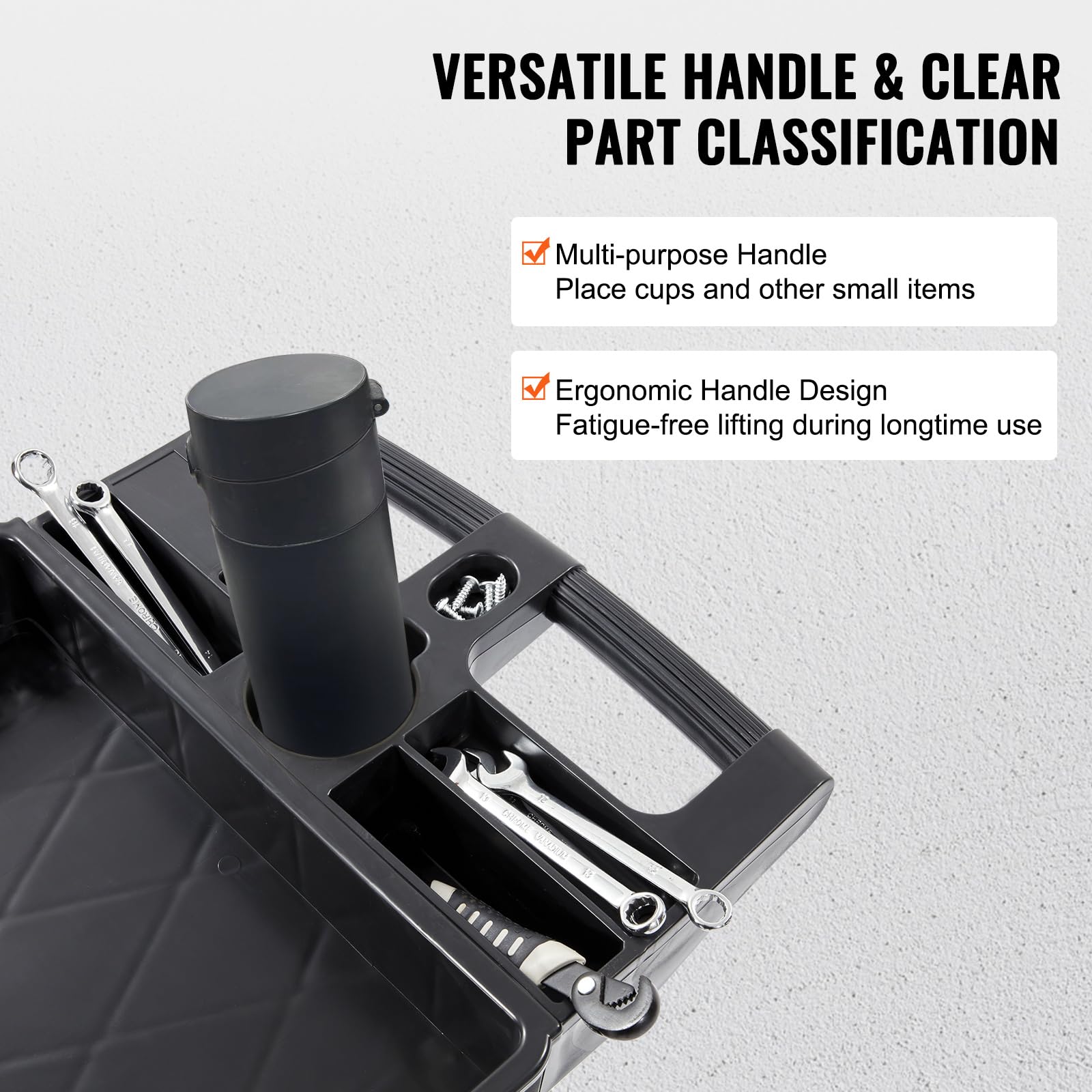 VEVOR Utility Service Cart, 2 Shelf 550LBS Heavy Duty Plastic Rolling Utility Cart, Medium Lipped Shelf, 360° Swivel Wheels, Ergonomic Storage Handle for Warehouse Garage, Black | Heavy Duty Rolling Cart with 360° Swivel Wheels, Medium Lipped Shelf, Ergon