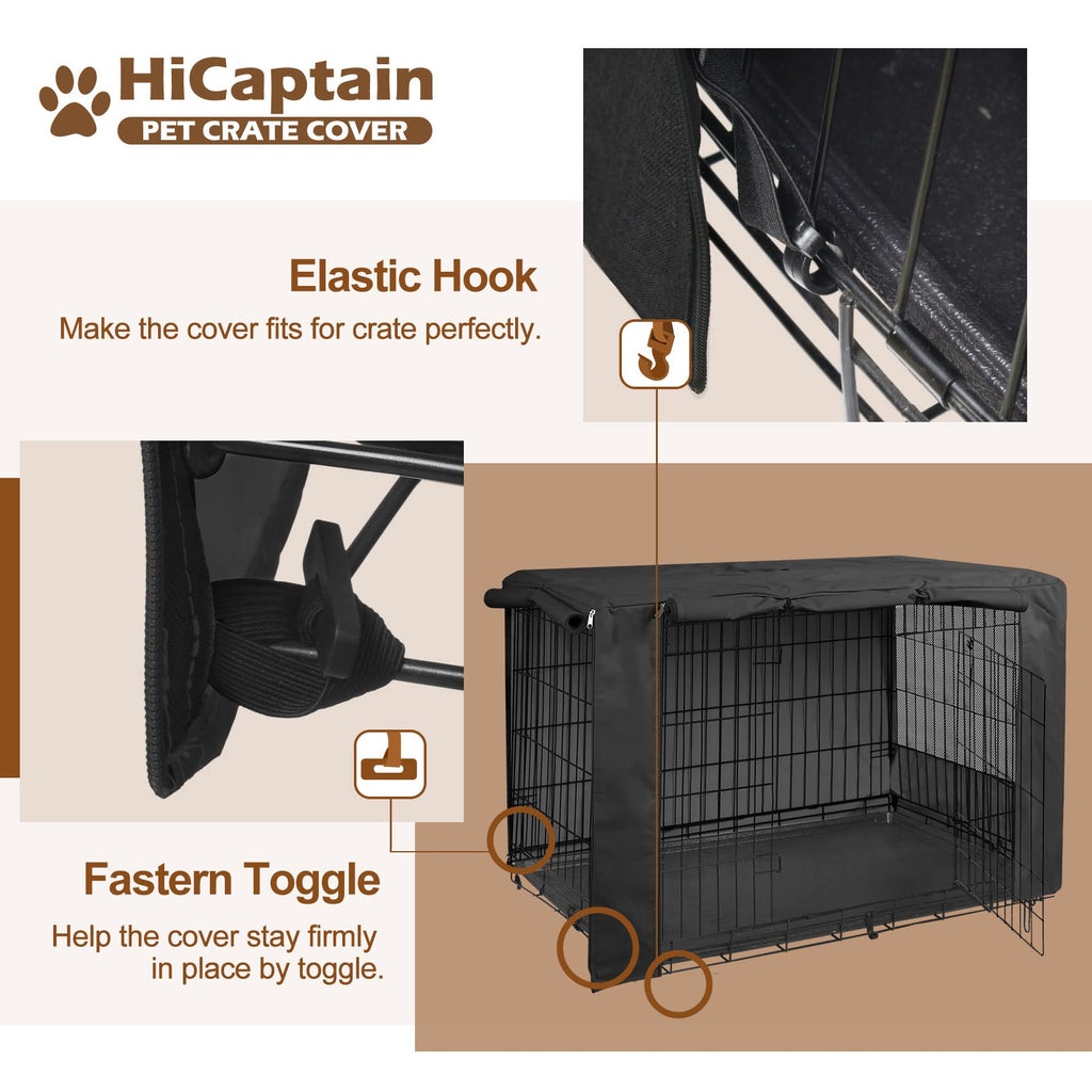 HiCaptain Dog Crate Cover 24.0" L x 18.0" W x 20.0" H with Breathable Mesh, Durable Heavy Duty Kennel Cover, Dual Zippered Panels, Windproof Waterproof UV-Resistant(Beige)