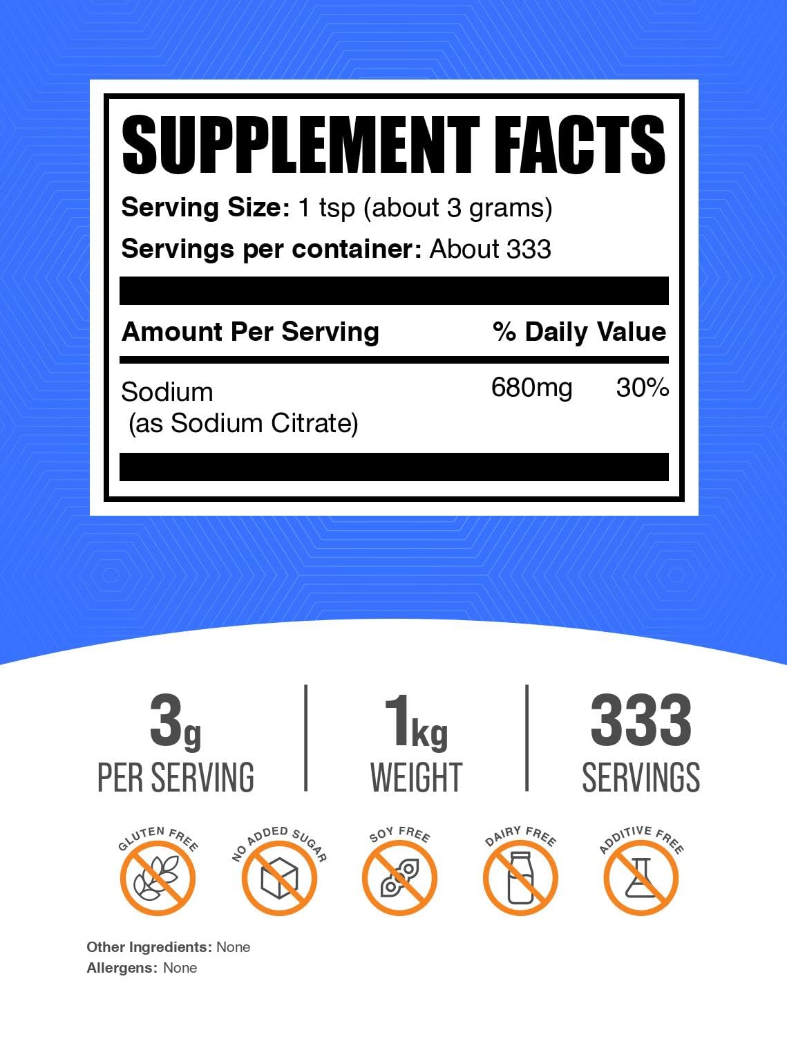 BulkSupplements.com Sodium Citrate Powder - Sodium Citrate Food Grade, Emulsifier, Flavor Enhancer - Gluten Free, 3g per Serving, 100g (3.5 oz) (Pack of 1)