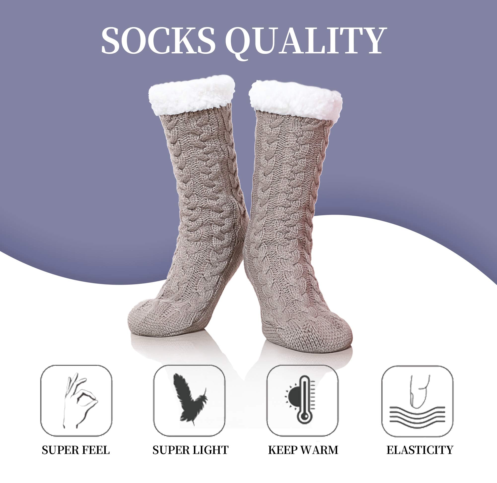 SDBING Women's Winter Super Soft Warm Cozy Fleece Lined Fuzzy Slipper Socks with Grippers