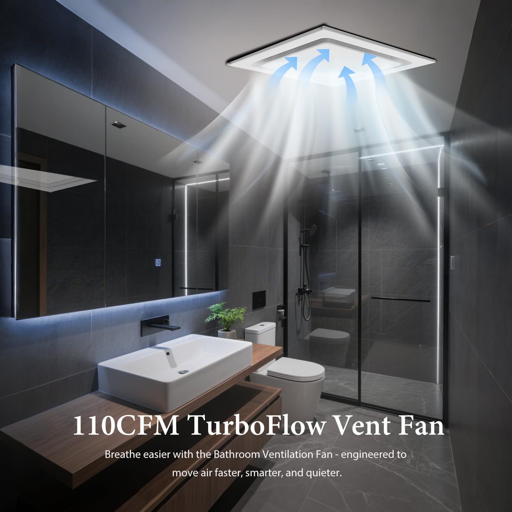 Orsong Bathroom Exhaust Fan 10" Panel Ultra Quiet without Light(8x8 Mount), 110CFM, 4" Duct for Bathroom/Garage/Home