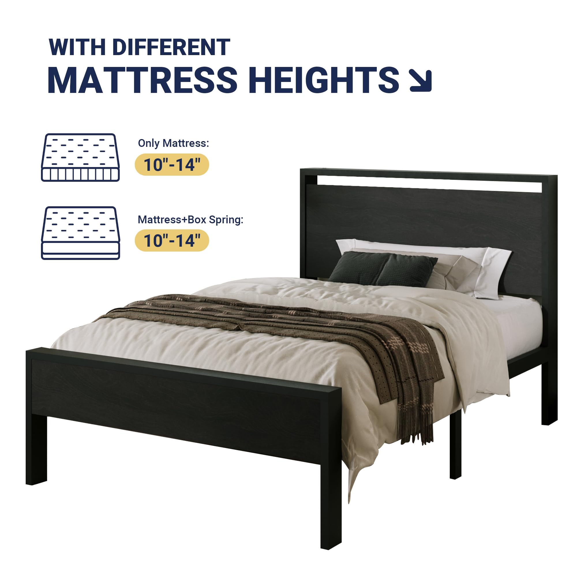 Allewie Twin Size Platform Bed Frame with Wooden Headboard and Footboard, Heavy Duty Metal Slats Support, No Box Spring Needed, Under-Bed Storage, Noise Free, Easy Assembly, Black Oak