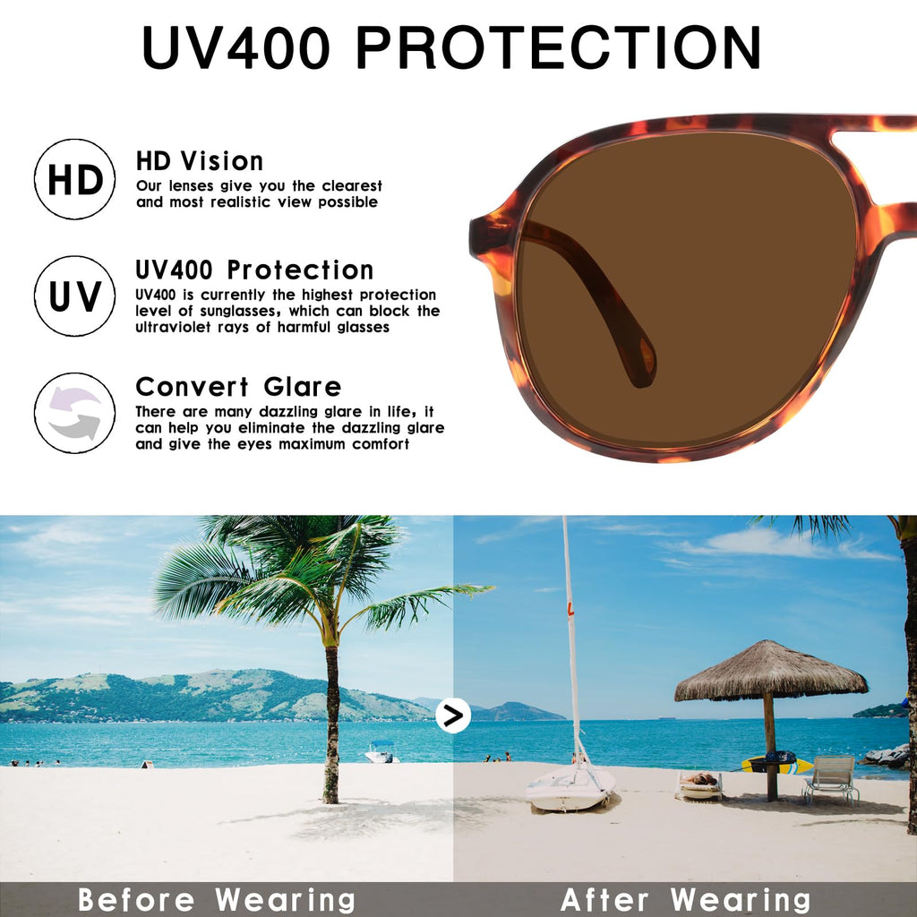 YDAOWKN Retro Square Aviator Sunglasses for Womens Mens Vintage 70s Double Bridge Sun Glasses