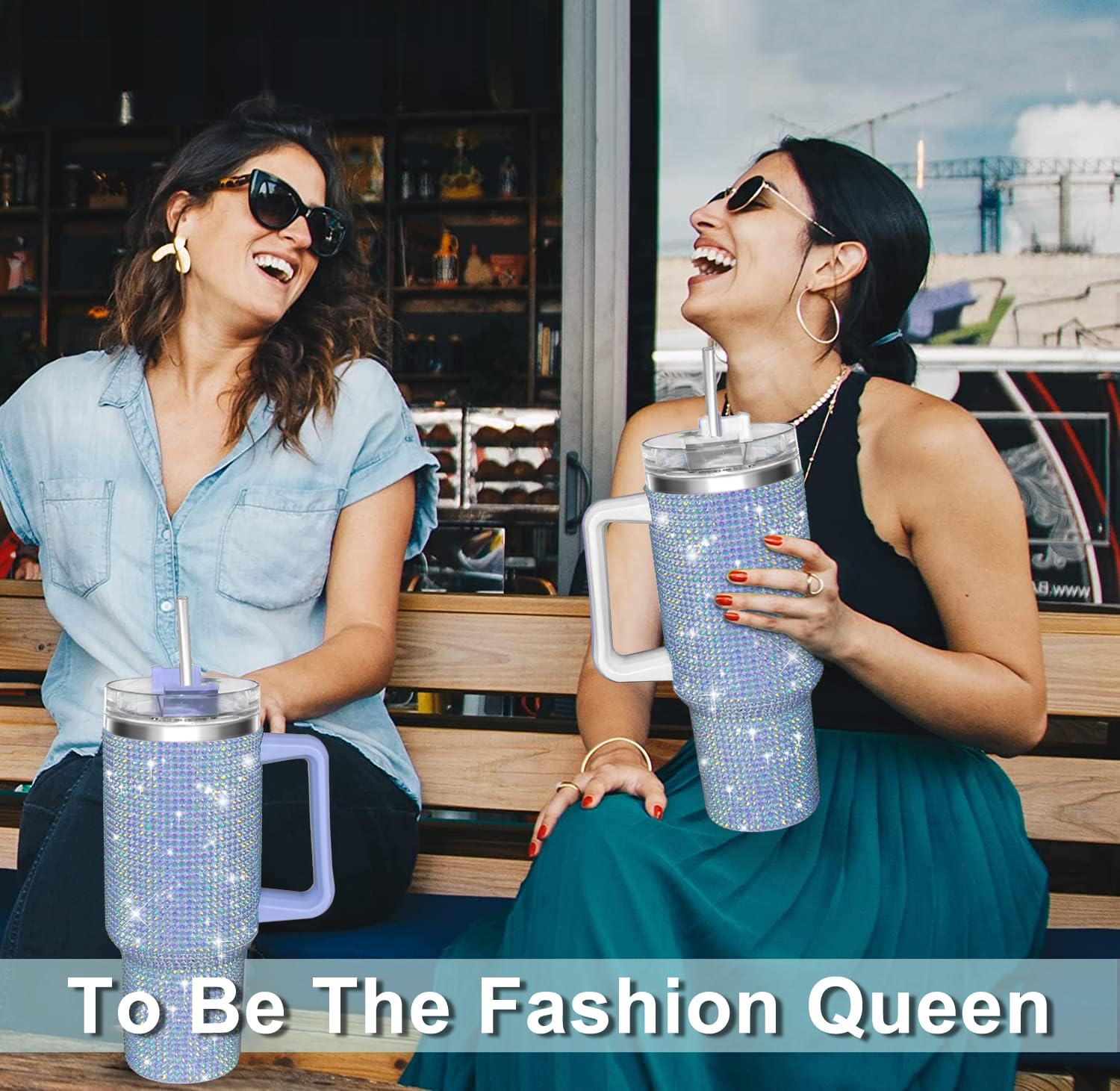 HWISDMIG 40oz Tumbler with Handle-Glitter Rhinestones Tumbler Bling Cups Stainless Steel Water Bottle Diamond Studded Tumbler for Women-Birthday Gifts for Women, Mom, Girlfriend (Amethyst)