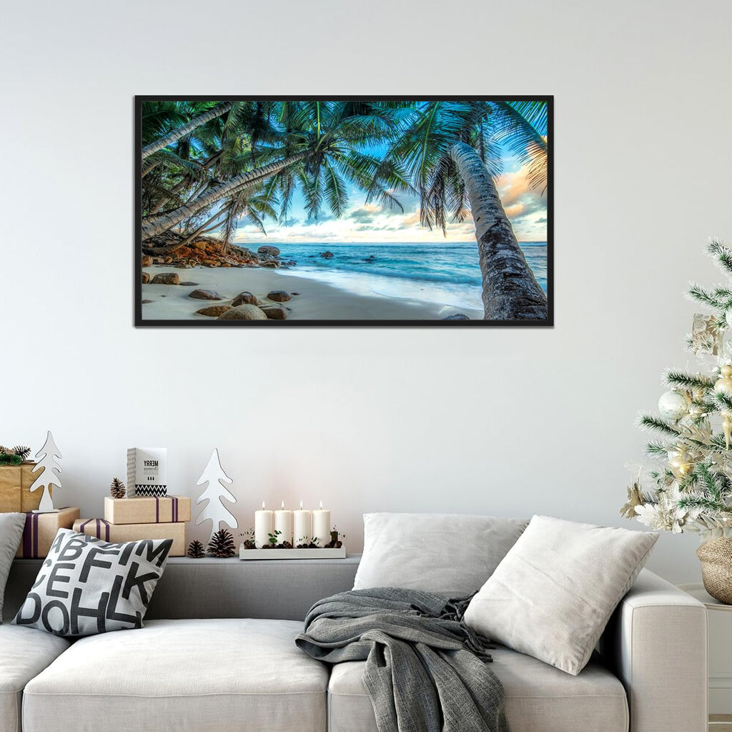 Yunnuo Diamond Art Kit, Tropical Beach Sunset with Palm Trees, DIY Round Gem Art Canvas, Crafts for Adults and Beginners, 12x16 in, Landscape Painting