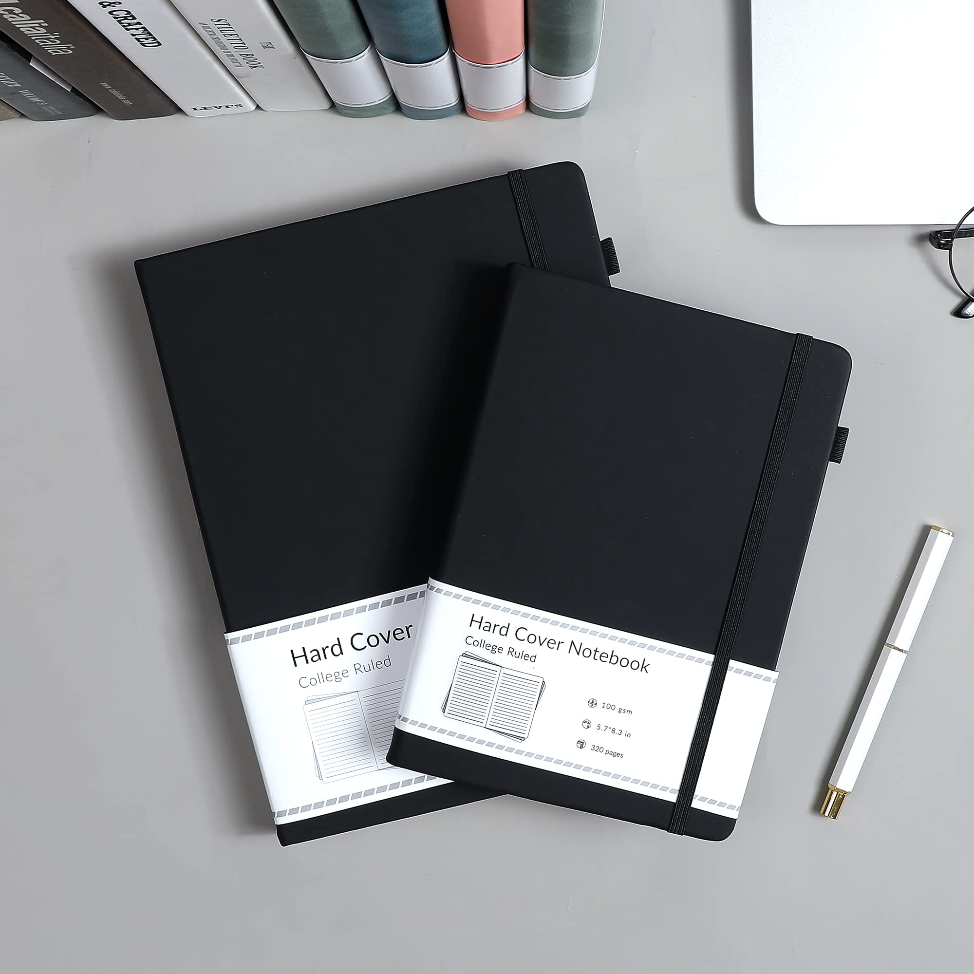 CAGIE Bullet Dotted Journal Notebook 320 Pages 100 GSM Paper Hardcover A5 Dot Grid Notebook Leather Journals for Writing Women Men Work Journaling, Black