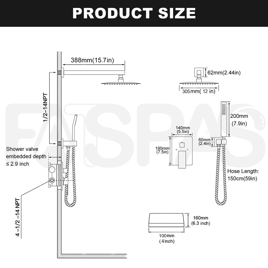 Brushed Gold Shower System with 10-Inch Rain Showerhead and Tub Spout | cUPC-certified pressure balance brass valve to prevent scalding, CEC-certified air injection technology for low pressure