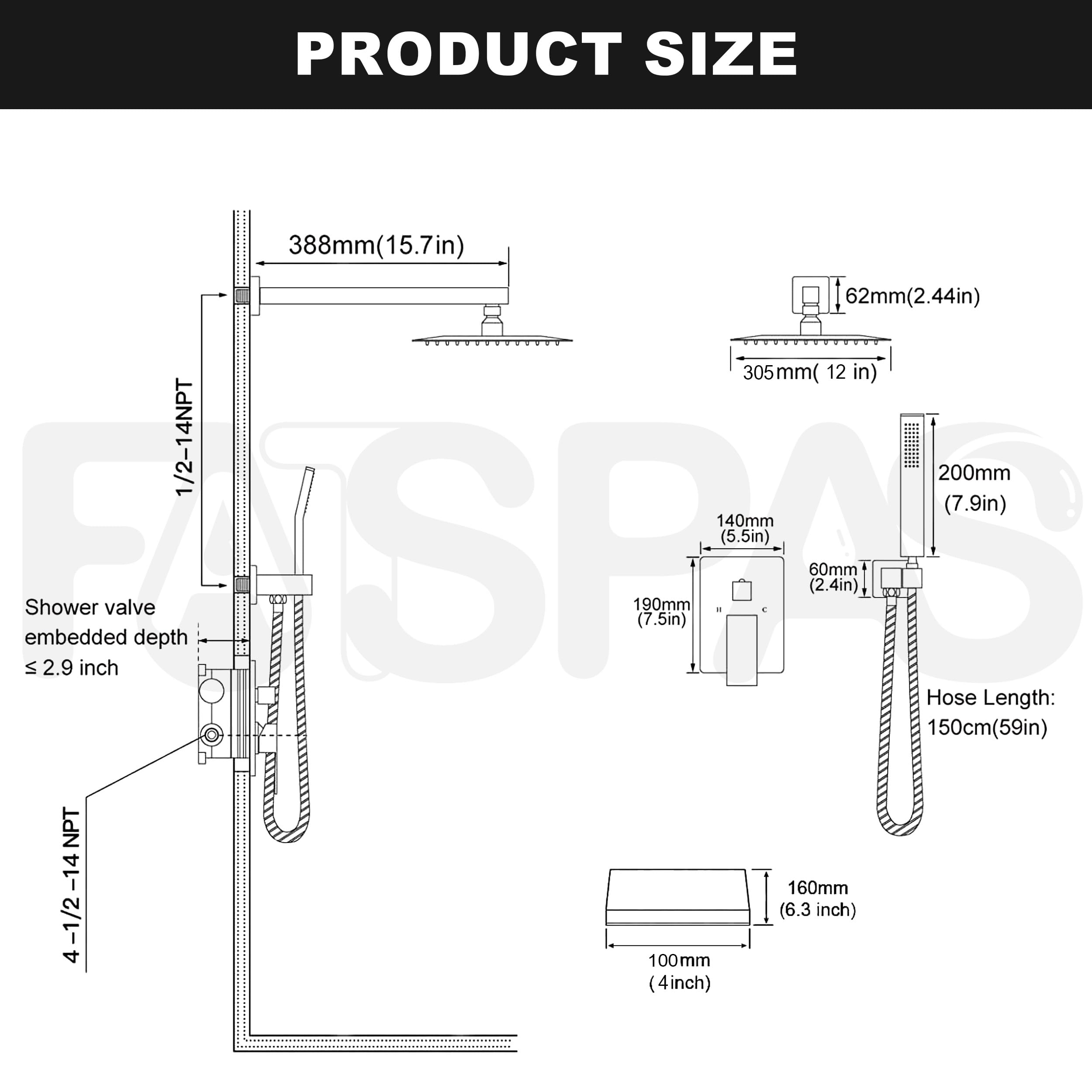 Brushed Gold Shower System with 10-Inch Rain Showerhead and Tub Spout | cUPC-certified pressure balance brass valve to prevent scalding, CEC-certified air injection technology for low pressure