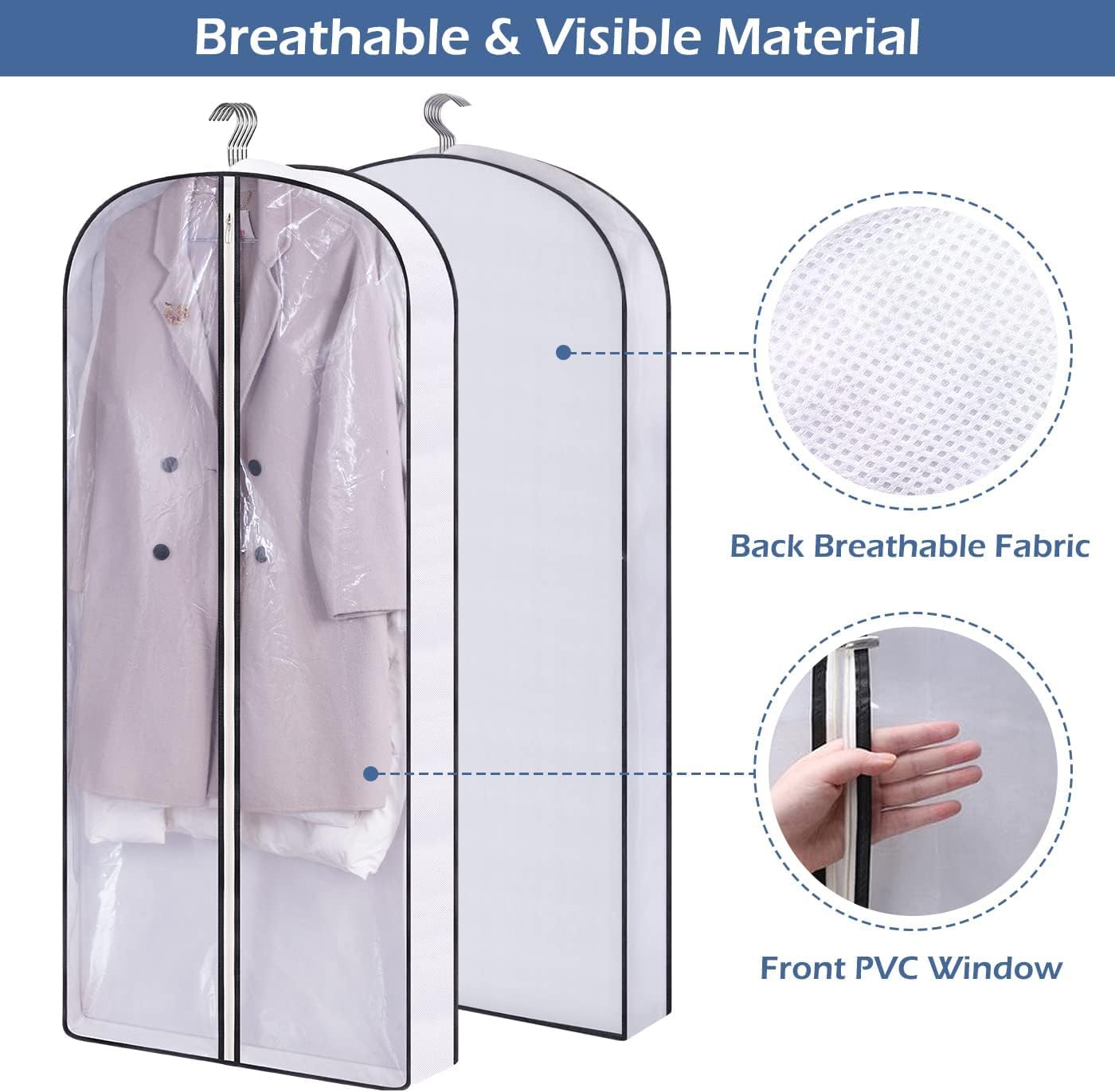 SLEEPING LAMB 60" Gusseted Garment Bags for Closet Storage Clear Dress Bag Hanging Clothes Storage for Long Gowns, Coats, Sweaters, 2 Packs