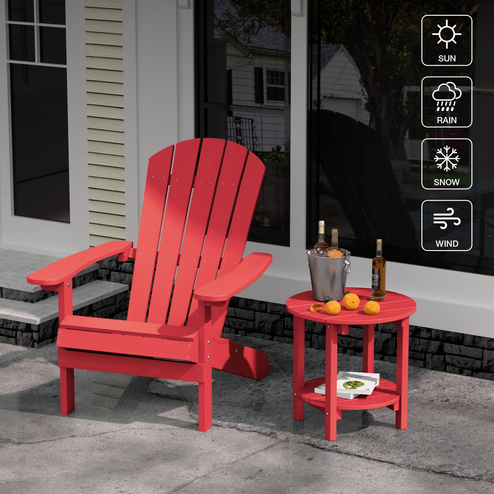 YEFU Adirondack Side Table, 18" Double Outdoor Side Table, Poly Lumber end Table, Weather Resistant for Indoor, Patio, Pool, Porch, Backyard-Black