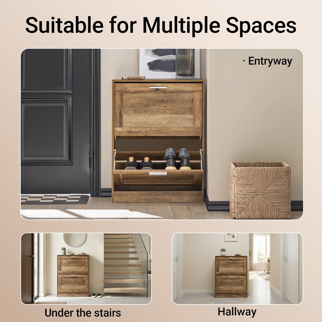 Haotian Shoe Cabinet Storage for Entryway, Narrow Shoe Cabinet with Two Flip Drawers to Save Space, Shoe Rack Cabinet for Front Door Entrance Hallway (Black)