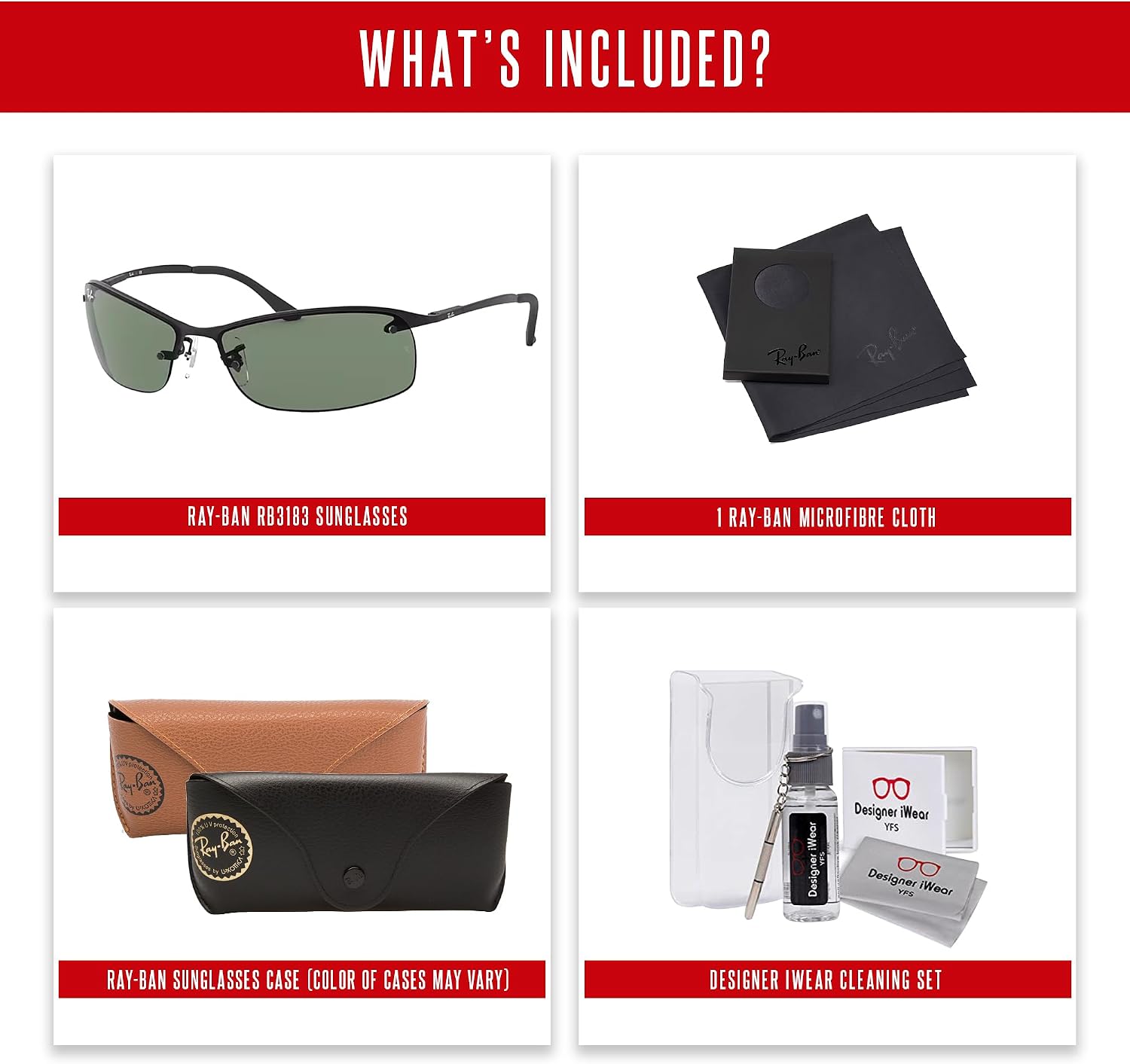 Ray-Ban RB3183 Rectangular Sunglasses For Men +BUNDLE with ACCESSORY EYEWEAR KIT