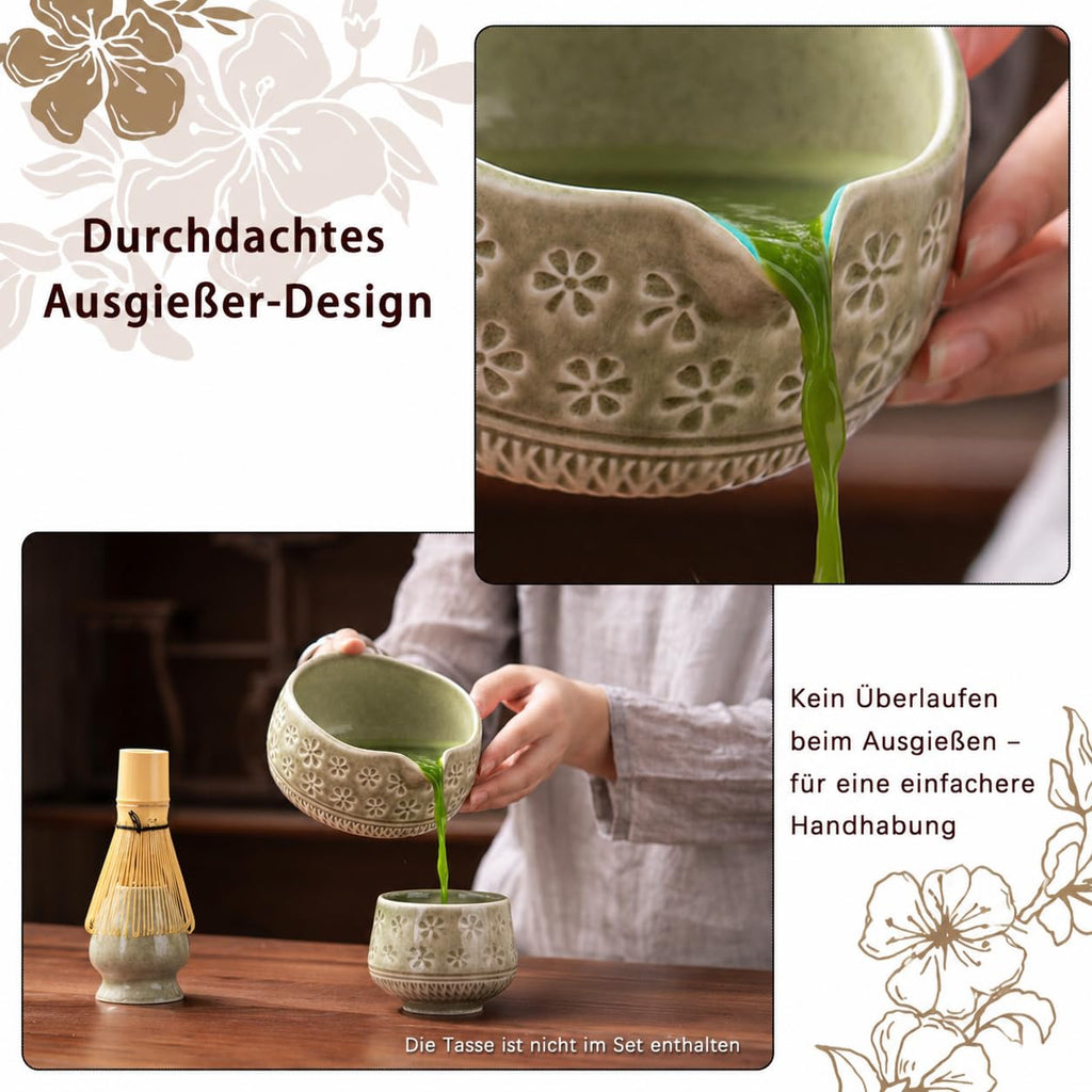 Buucup Matcha Whisk Set, Ceramic Matcha Kit Includes Matcha Bowl, Matcha Whisk and Holder, Bamboo Scoop, Scoop Rest, Sifter and Tea Towel - 7 Pcs Matcha Kit for Matcha Lovers (Blue)