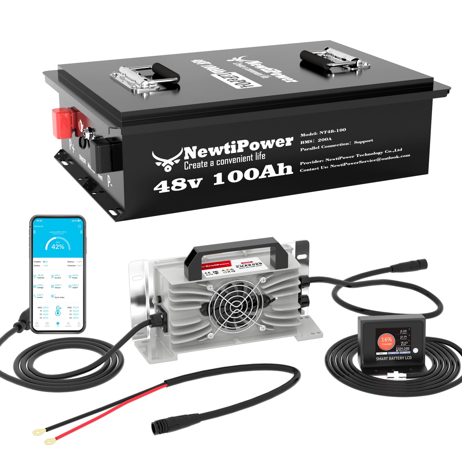 36V 100Ah Golf Cart LiFePO4 Battery with APP&Chager&Monitor,7.6KW Continuous Power Lithium Battery with 200A BMS, Up to 10000+ Rechargeable Cycles, Perfect for golf cart