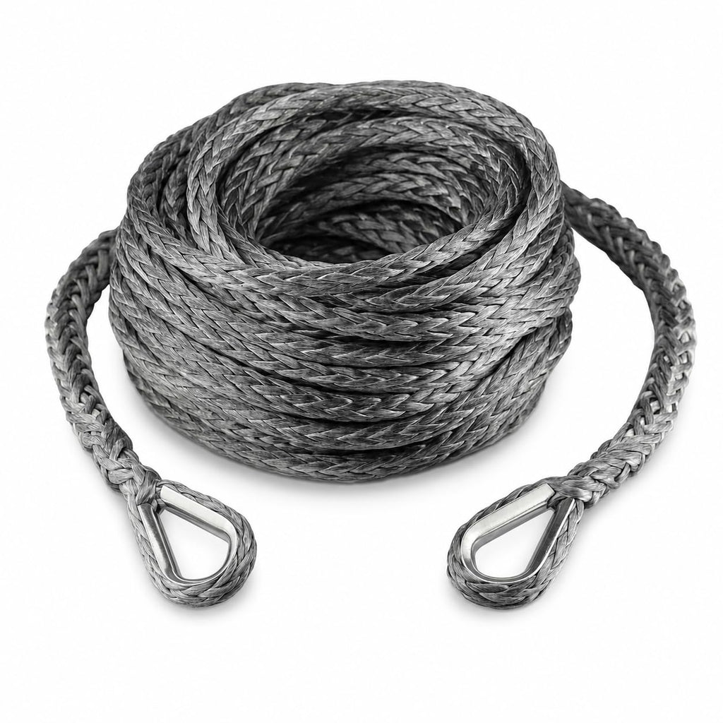 Ucreative 3/8 Inch x 50 Feet Synthetic Winch Extension Rope 26,500 Lbs for Off Road Vehicle Gray