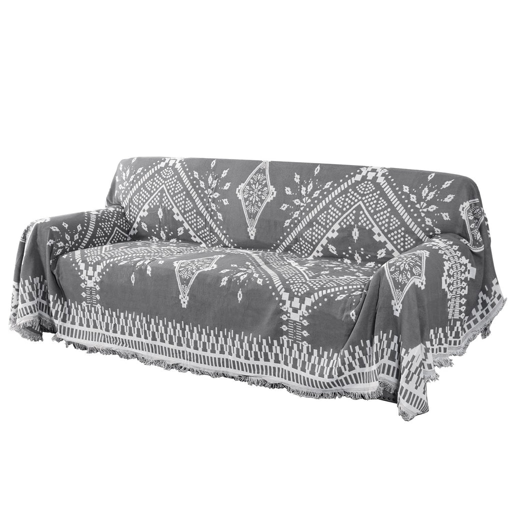 H.VERSAILTEX Cotton Sofa Covers Couch Cover Sofa Slipcover for Most Shape Sofas, Feature Thick Woven Jacquard Seamless with Tassels, Multi-Use Decorative for Couch (Medium: 71" x 91", Green)