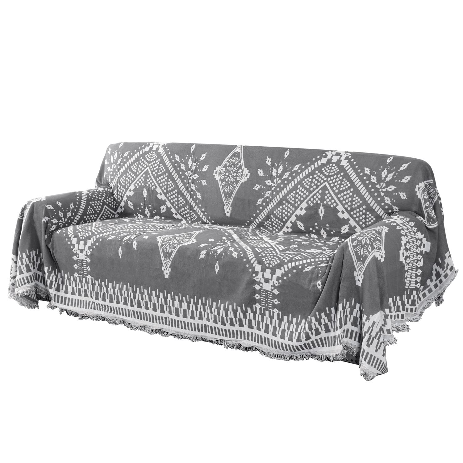 H.VERSAILTEX Cotton Sofa Covers Couch Cover Sofa Slipcover for Most Shape Sofas, Feature Thick Woven Jacquard Seamless with Tassels, Multi-Use Decorative for Couch (Medium: 71" x 91", Green)