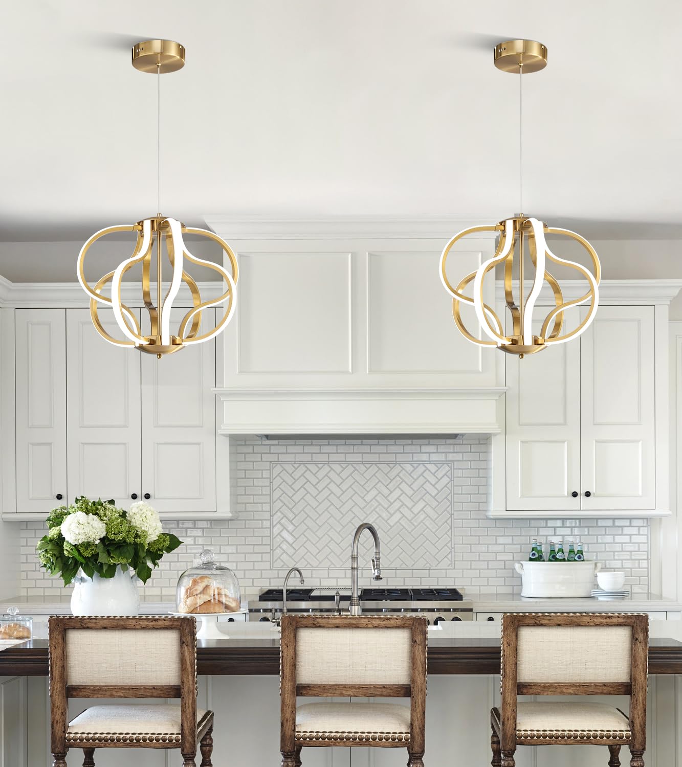 Modern Gold LED Chandelier with Remote Control, Dimmable LED Chandelier with 3 Color Temperature,8 Lights Hanging Pendant Lights for Dining Room Foyer Entryway Kitchen Living Room