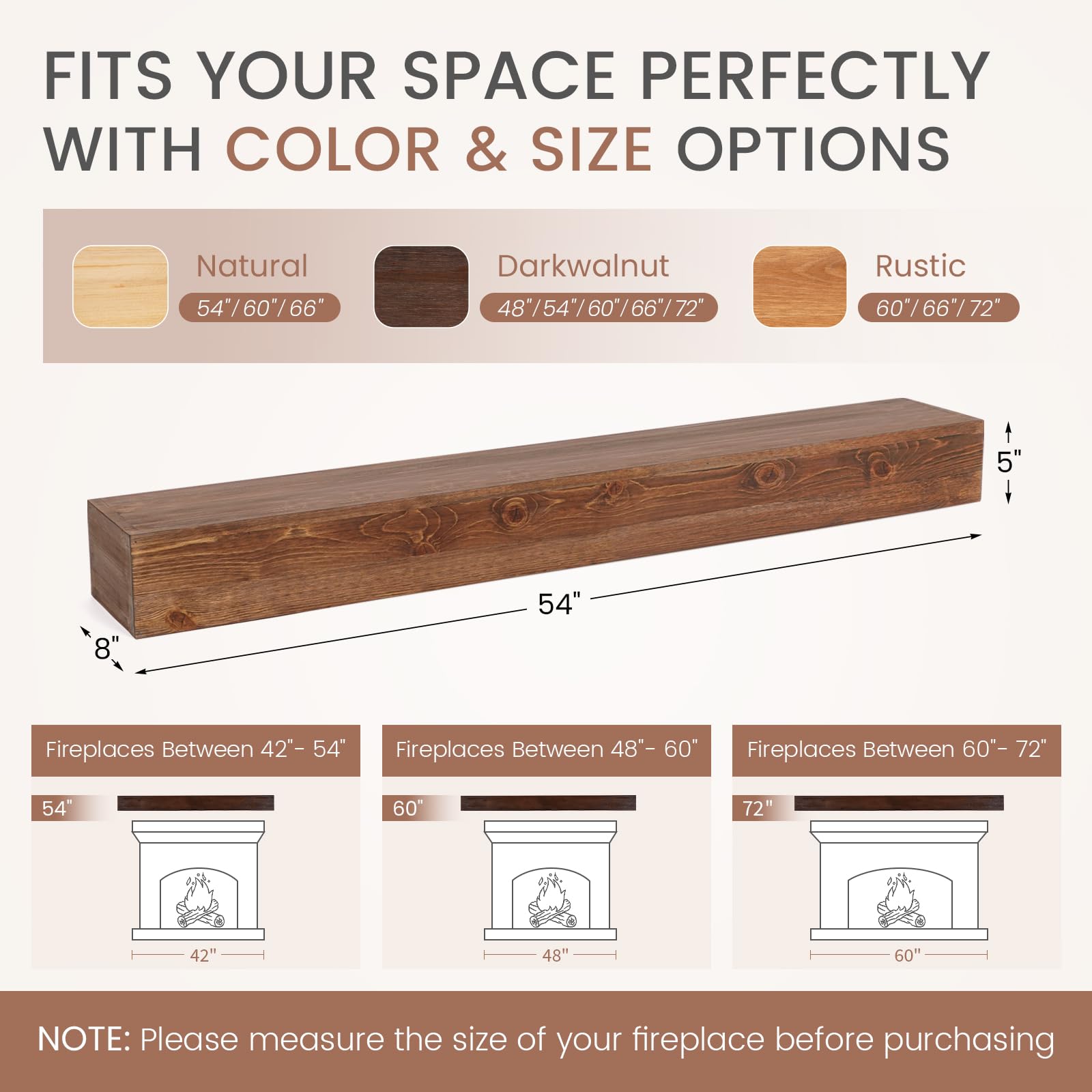 G GOOD GAIN Fireplace Mantel 54inch - Handmade Rustic Wood Mantel for Over Fireplace | Wall Mounted Floating Mantle Shelves for Living Room Decor(Chocolate, 54Lx5Hx8D)
