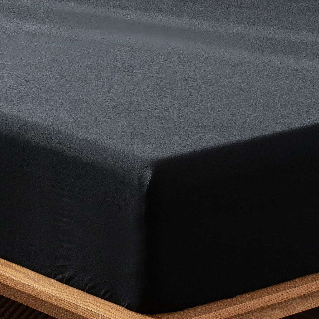 MooMee Fitted Bottom Sheet Only 100% Washed Cotton Linen Like Textured Breathable Durable Soft Comfy Deep Pocket Fits Mattress up to 17" (Almond Milk Grey, Twin)