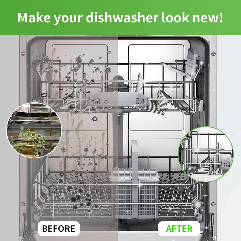 Dishwasher Cleaner and Deodorizer Tablets, Dishwasher Cleaning Tablets 24 Pack - Helps Remove Limescale & Odor, Prevents Buildup in Pipes, Safe for All Dishwashers, Lemon Scent - 12 Month Supply