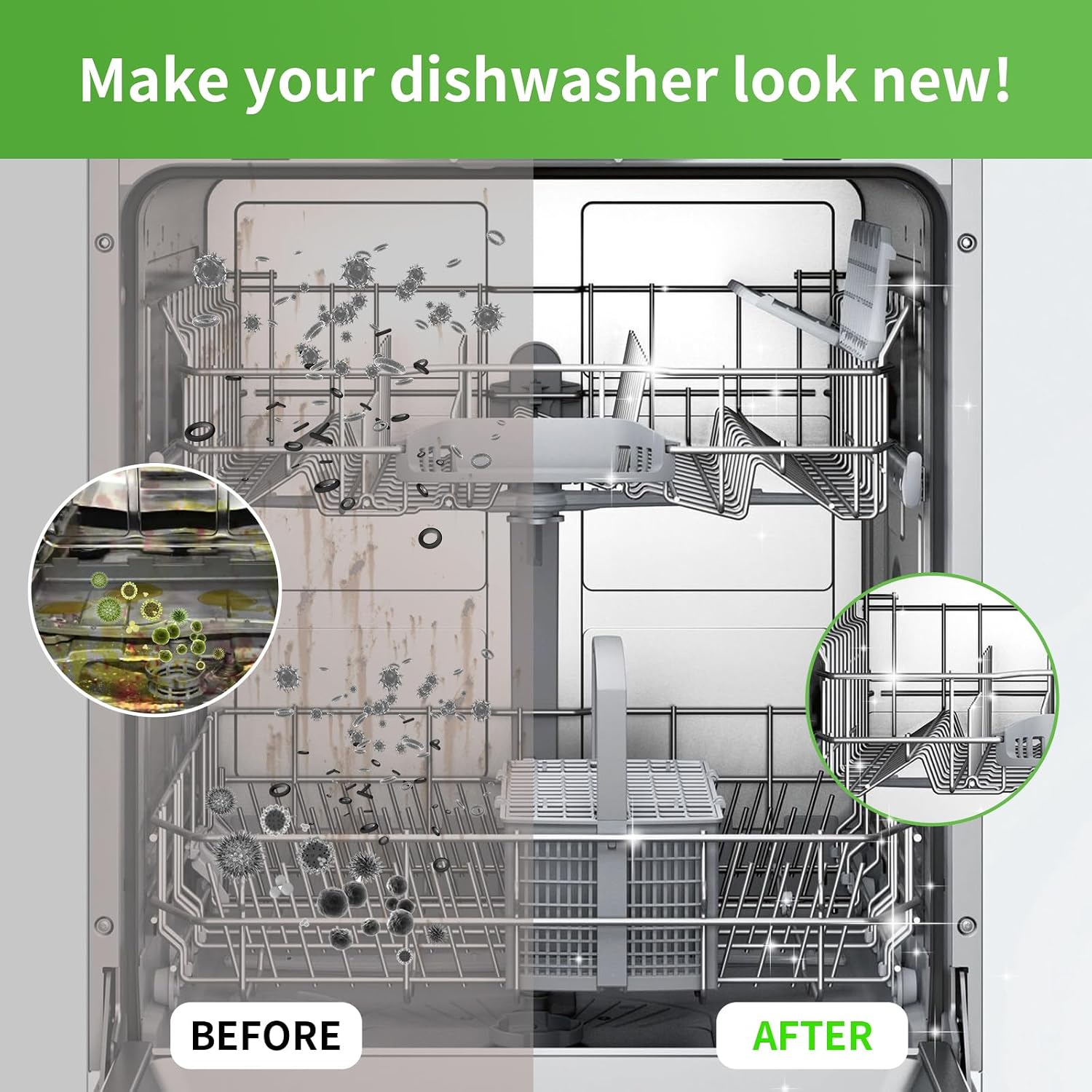 Dishwasher Cleaner and Deodorizer Tablets, Dishwasher Cleaning Tablets 24 Pack - Helps Remove Limescale & Odor, Prevents Buildup in Pipes, Safe for All Dishwashers, Lemon Scent - 12 Month Supply