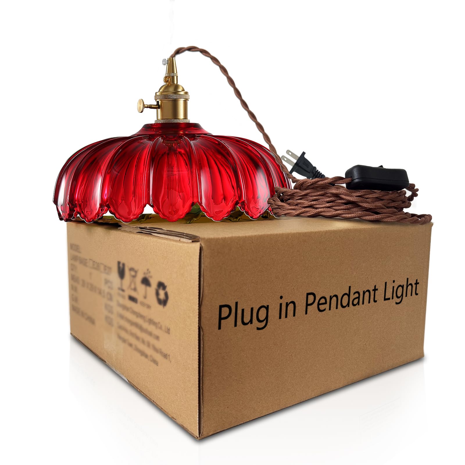 XZHGCEE Plug in Pendant Light: Amber Hanging Lamp Plug in Pendant Lamp, Glass Pendant Lighting for Kitchen Island, Bedroom, Dining Room, Living Room, No Bulb