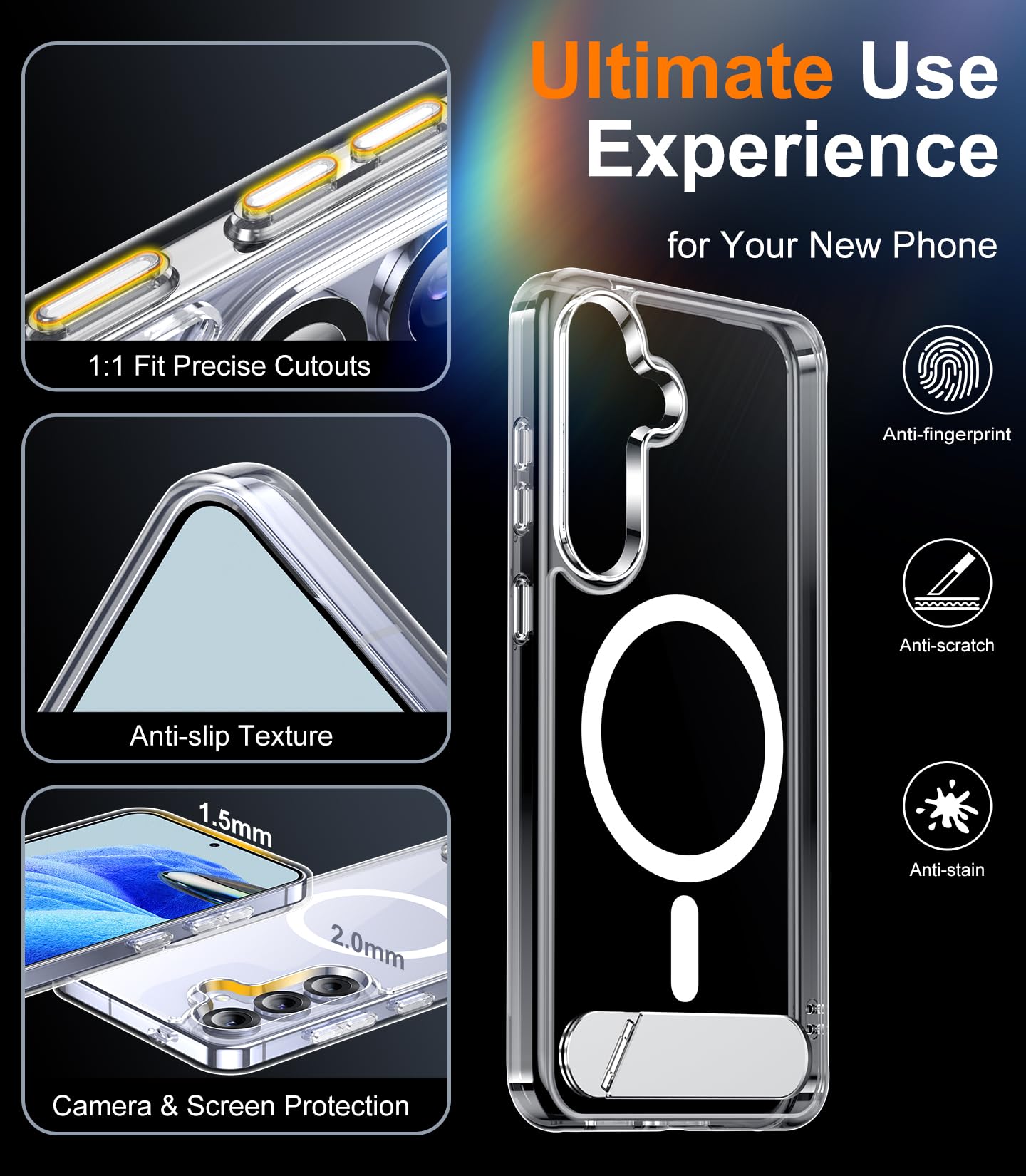 for Samsung Galaxy Z Fold 8 Case,[Compatible with MagSafe][Built-in HD Screen Protector & Kickstand][Hinge Protection]Translucent Matte Full-Body Shockproof Phone Case for Galaxy Z Fold 8,Black