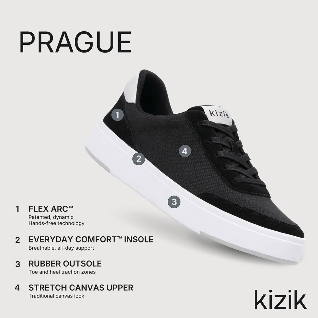 Kizik Slip On Sneakers: Prague - Court Style, 4-Way Stretch Canvas with Suede Details, Casual Shoes for Women & Men, Hands Free Convenience