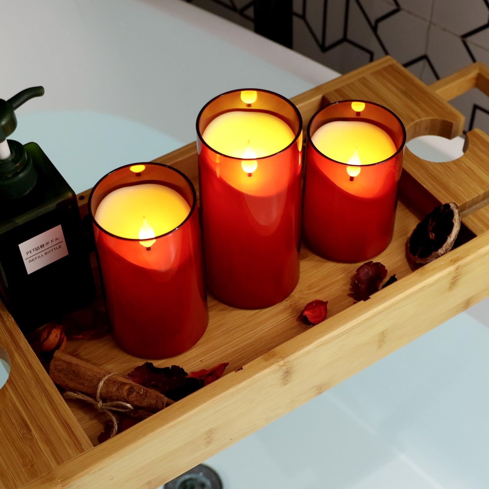 NURADA Flameless Candles with Remote Timer: 3D Wick Battery Operated Led Pillar Acrylic Fake Candle Set for Home Decoration Romantic Ambiance - Gold 2 Pack
